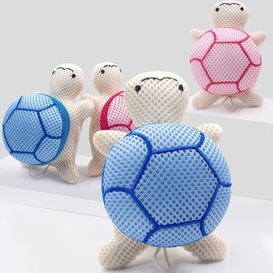 A double-sided turtle shower ball, a cute shower ball for Light Beige cleansing and body exfoliation, a reusable bathing tool, and a bathroom accessory
